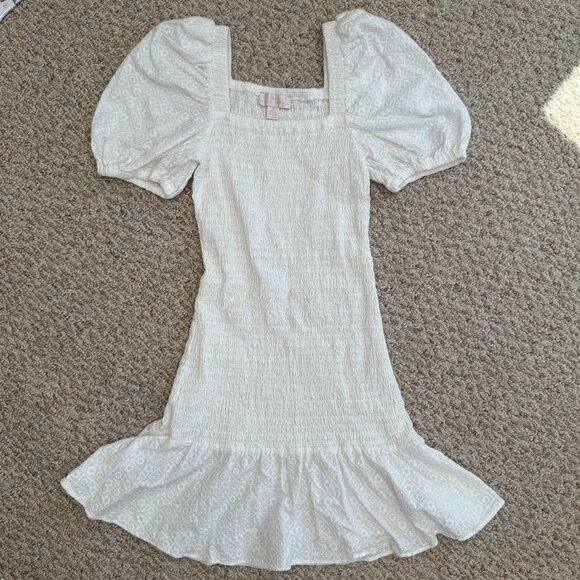 RACHEL PARCELL Size XS Smocked Puff-Sleeve Cotton Minidress White Cottagecore - Picture 1 of 8